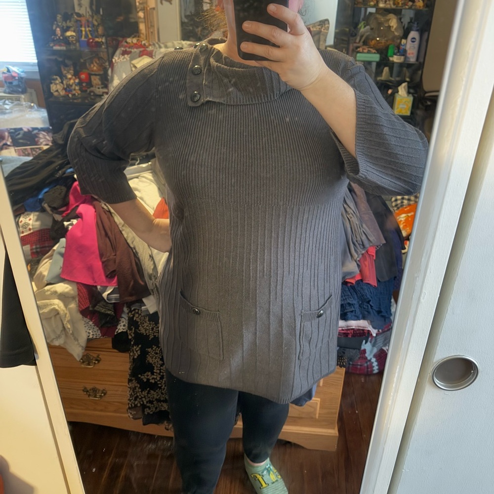 Cozy Gray Cowl Neck Sweater